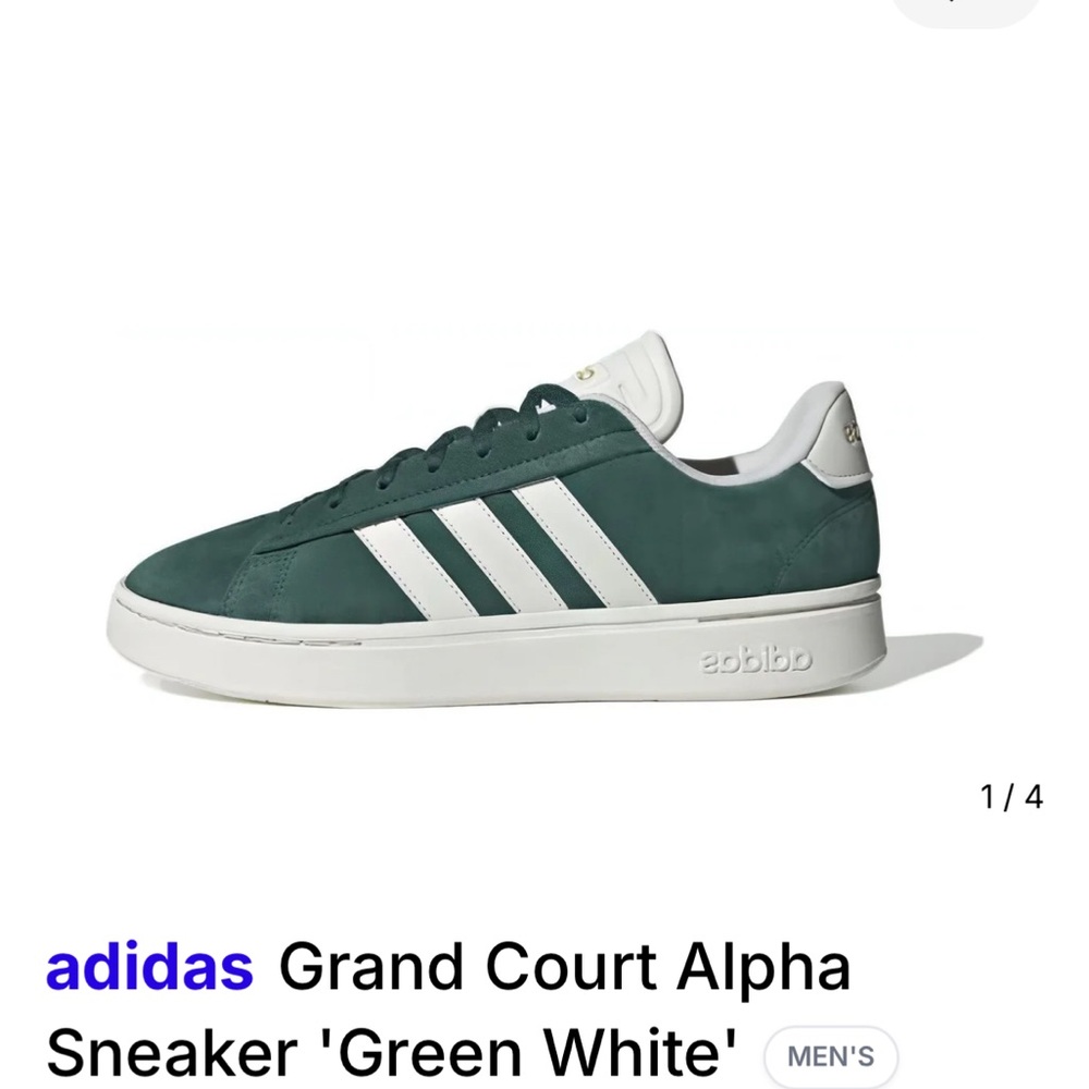 Adidas Green and White Grand Court Sneakers